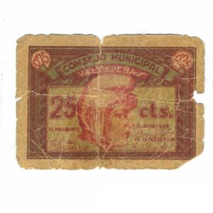 Billete Consejo Municipal Valdepeñas 25 Cent. 1937 RC