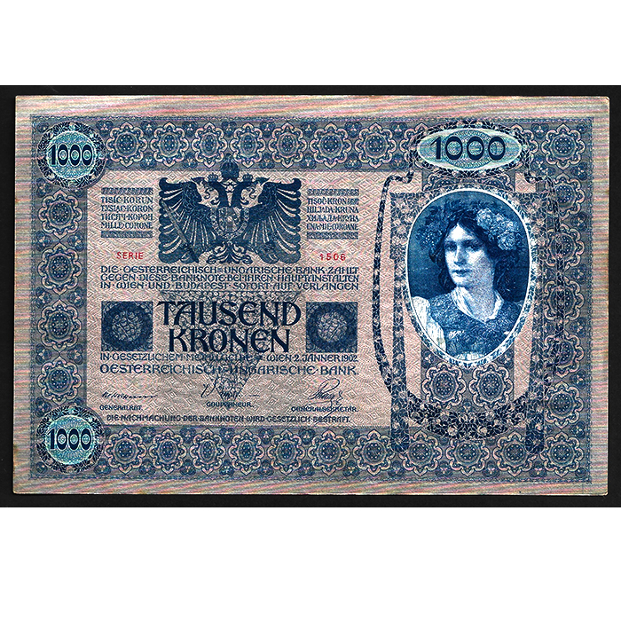 Billete Austria 1000 coronas 1902 (ND1919) SC- mancha P59 IMPERIO - Imagen 2