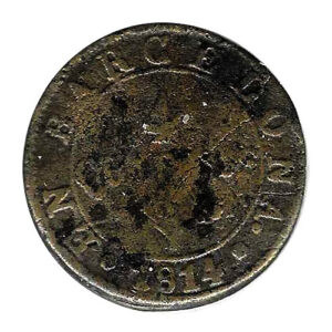 Moneda 1814. 4 Cuartos Cataluña Napoleonica 1814 BC/MBC – Fundicion