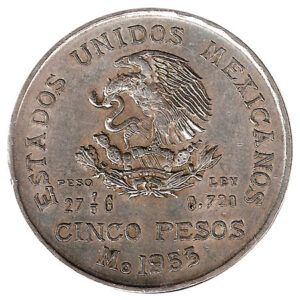 Moneda Mexico 0005 pesos 1953. S/C Año Hidalgo