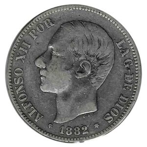 Moneda Alfonso XII 05 Pesetas 1882 *18.81 (MSM).MBC Acuñado 81
