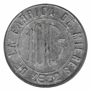 Jetón o Ficha Fabrica Mieres 10 Cent. 1932 MBC