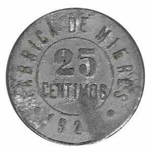 Jetón o Ficha Fabrica Mieres 25 Cent. 1927 BC