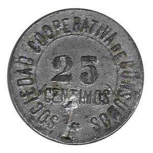 Jetón o Ficha Fabrica Mieres 25 Cent. 1927 BC