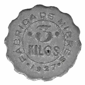 Jeton o Ficha Fabrica Mieres 3 Kilos 1927 Aluminio Ondulada BC